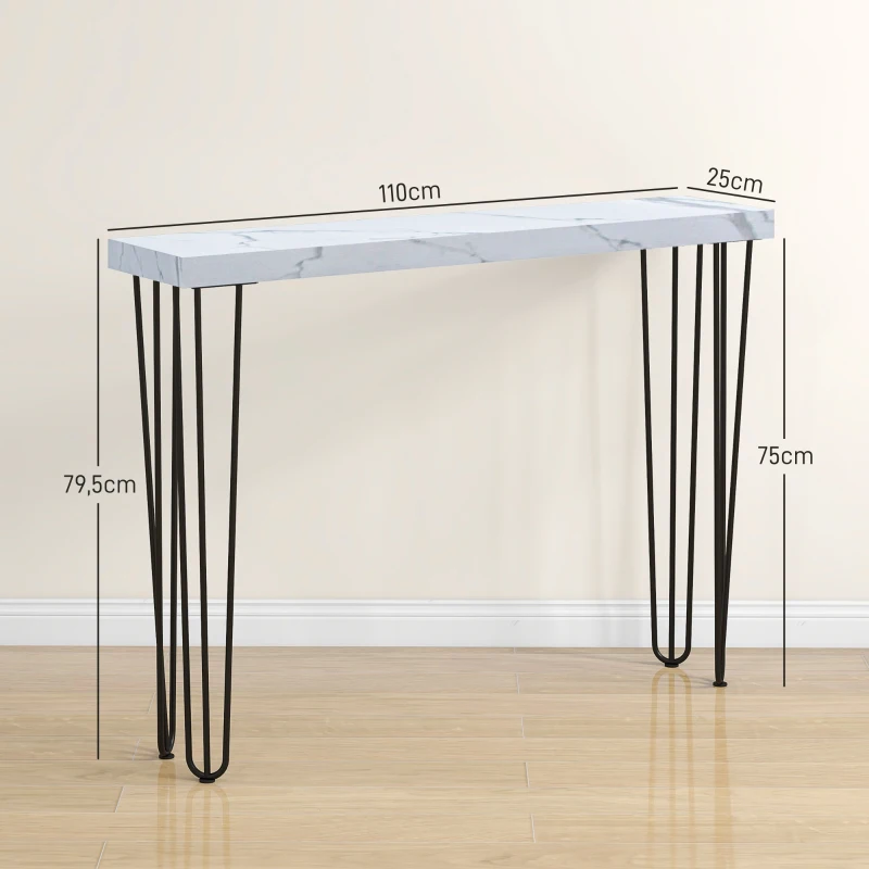 HOMCOM Mesa de Entrada con Patas de Acero Antivuelco Mueble de Recibidor para Salón Pasillo 110x25x79,5 cm Blanco