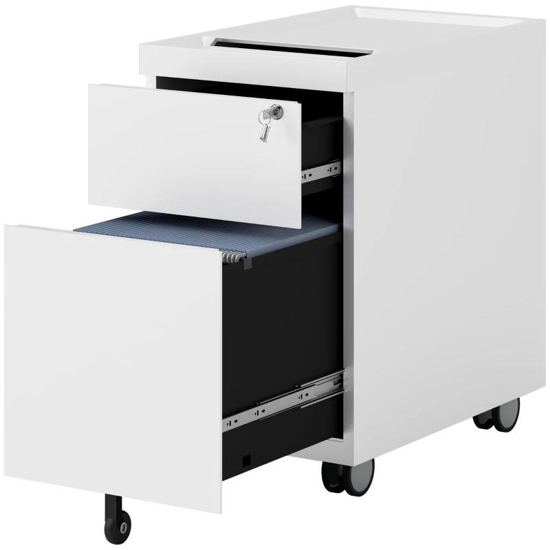 HOMCOM Schedario per Ufficio con 2 Cassetti, Fessura a Busta e Barra per Appendere, in Acciaio, 30x50x53.5 cm, Bianco