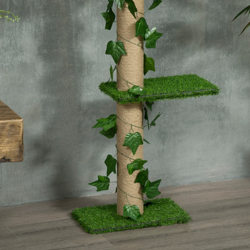 PawHut Arbre à chat poteau à griffer fixation plafond hauteur réglable 37 x 21 x 202- 242 cm 4 niveaux vert