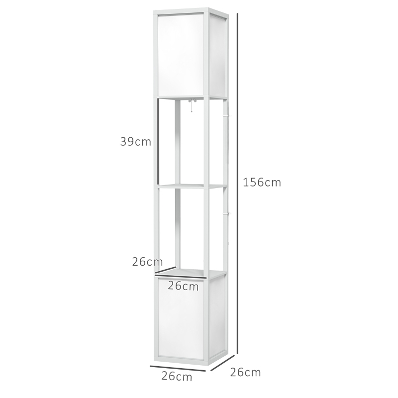 HOMCOM Lampada da Terra Moderna con 2 Paralumi e 2 Ripiani per Lampadine E27 Max. 40W, 26x26x156 cm, Bianco
