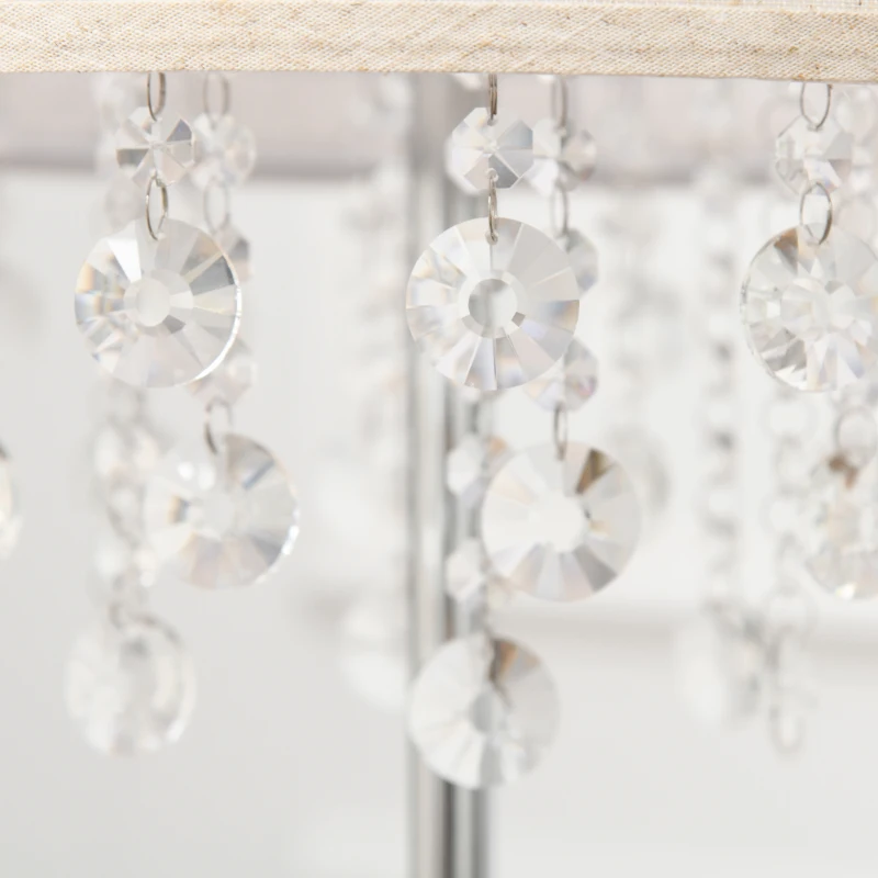 HOMCOM Modern Steel Floor Lamp with Crystal Pendant Fabric Lampshade Floor Switch, Home Style Standing Light for Living Room, Entrance, Office, 164CM, Silver and Cream White