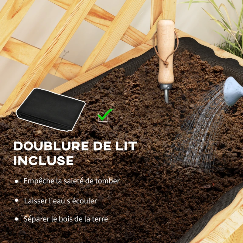 Outsunny Jardinière avec treillis lit surélevé de jardin en bois avec toit suspendu, trous de drainage et doublure, naturel