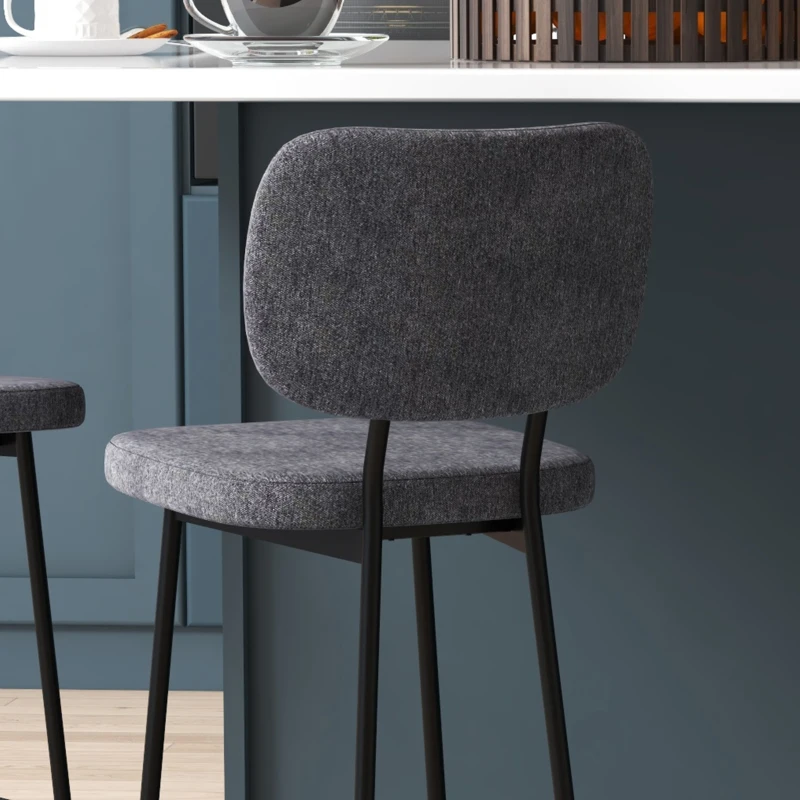 HOMCOM Lot de 2 tabourets de bar chaises hautes chaises de cuisine avec repose-pieds et dossier en tissu de lin et acier