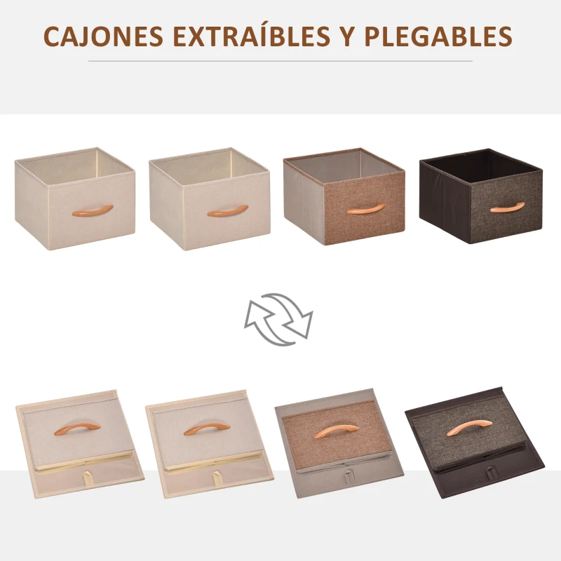 HOMCOM Cómoda para Dormitorio con 4 Cajones Plegables Parte Superior de Madera y Marco Metálico 31x29x99 cm Multicolor