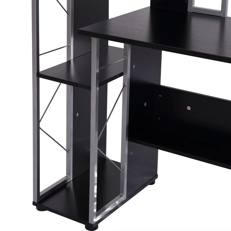 HOMCOM Escritorio con Estantería Librería Mesa de Ordenador PC con Superficie de 110 cm 2 Cajones y Múltiples Estantes para Oficina Estudio Despacho 133x55x123 cm Negro