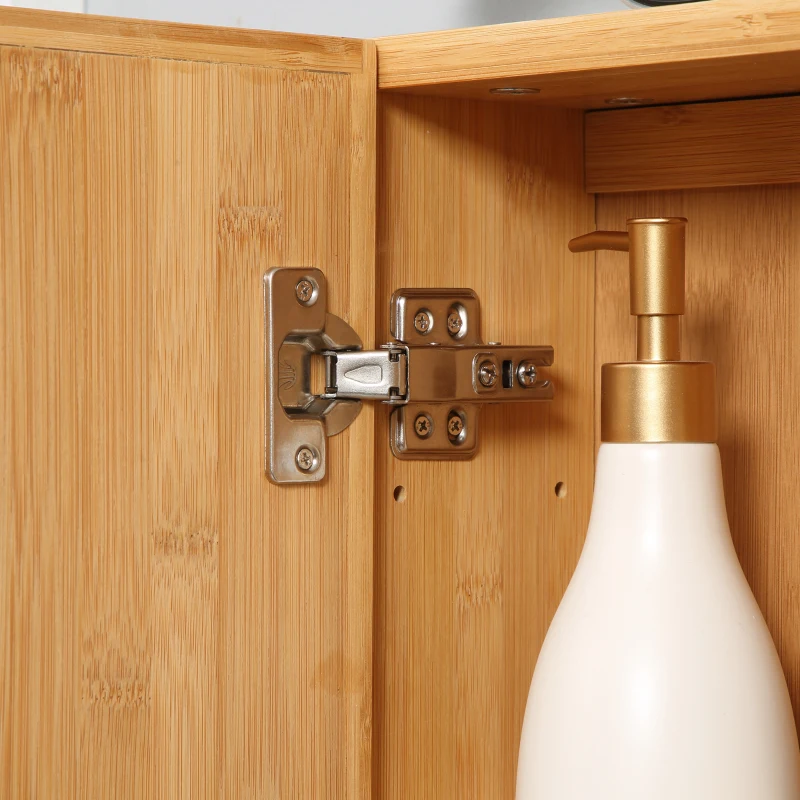 kleankin Armoire murale de salle de bain avec miroirs et 2 portes en bambou 65,2 x 14 x 50 cm