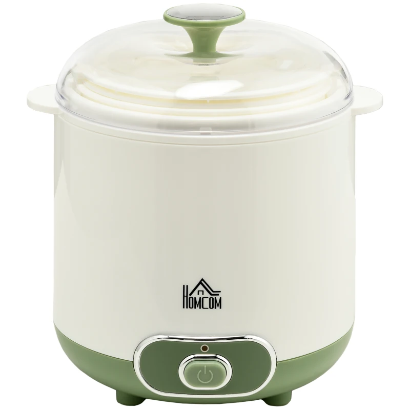 HOMCOM Yogurtiera 20W da 1.5L per 3-5 Persone con 2 Vasetti e Colino, in Plastica, 19.5x17.5x21.4 cm, Bianca