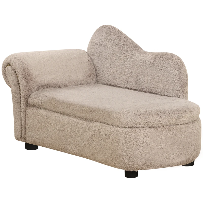 PawHut Divano per Cani Rialzato con Spazio Portaoggetti a Scomparsa, in Legno e Tessuto Vellutato, 80x40x46 cm, Beige