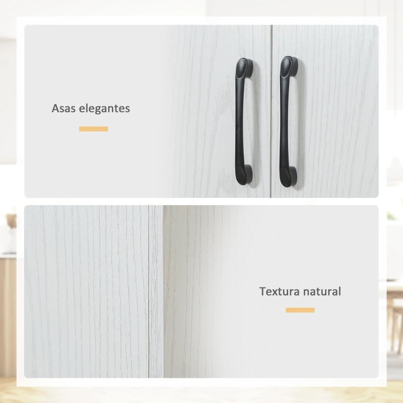 HOMCOM Alacena de Cocina Mueble Auxiliar con 4 Puertas y 5 Estantes Abiertos 60x36x168 cm Blanco