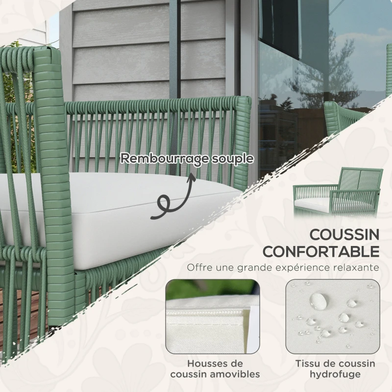 Outsunny Ensemble salon de jardin 4 pièces canapé 2 places 2 fauteuils 1 table basse plateau verre trempé