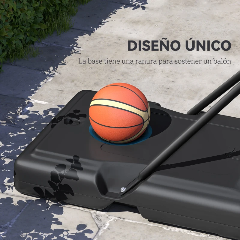 HOMCOM Canasta de Baloncesto con Altura Ajustable 220-365 cm Aro de Baloncesto con Soporte Ruedas Base Rellenable Negro