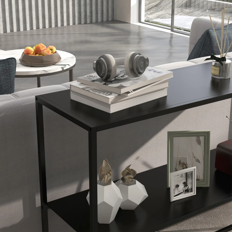 HOMCOM Mobile Consolle da Ingresso Moderno a 2 Ripiani in Acciaio, 90x30x75cm, Nero