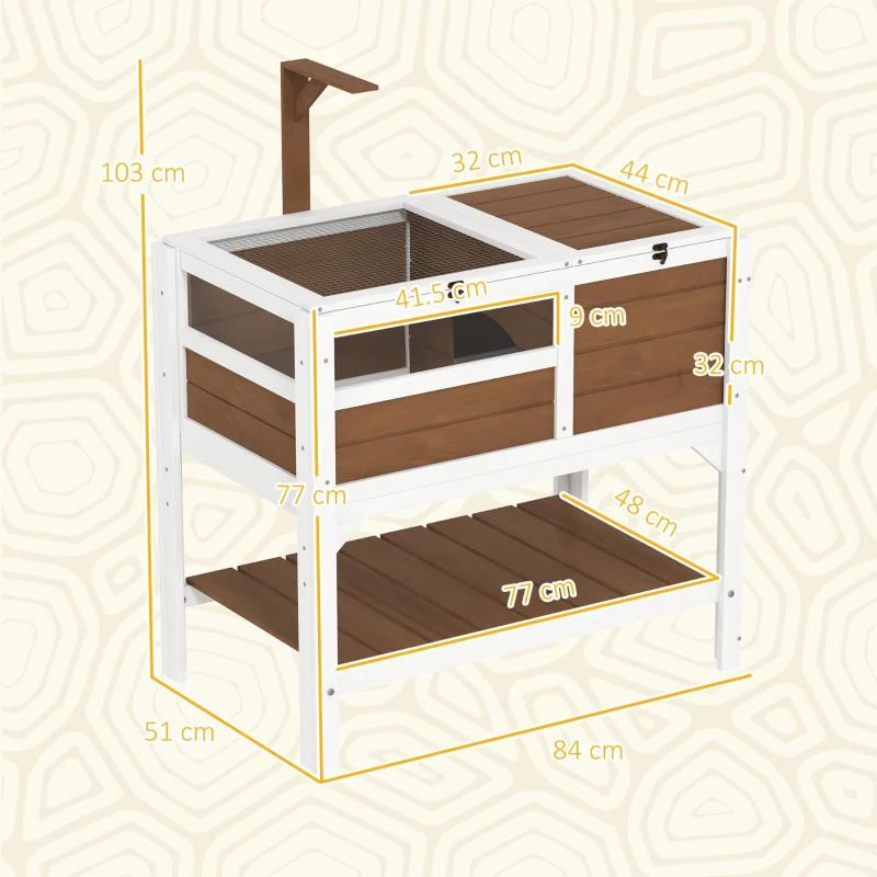 PawHut Wooden Tortoise House, with Shelter, Run, Shelf, Lamp Holder, Tray
