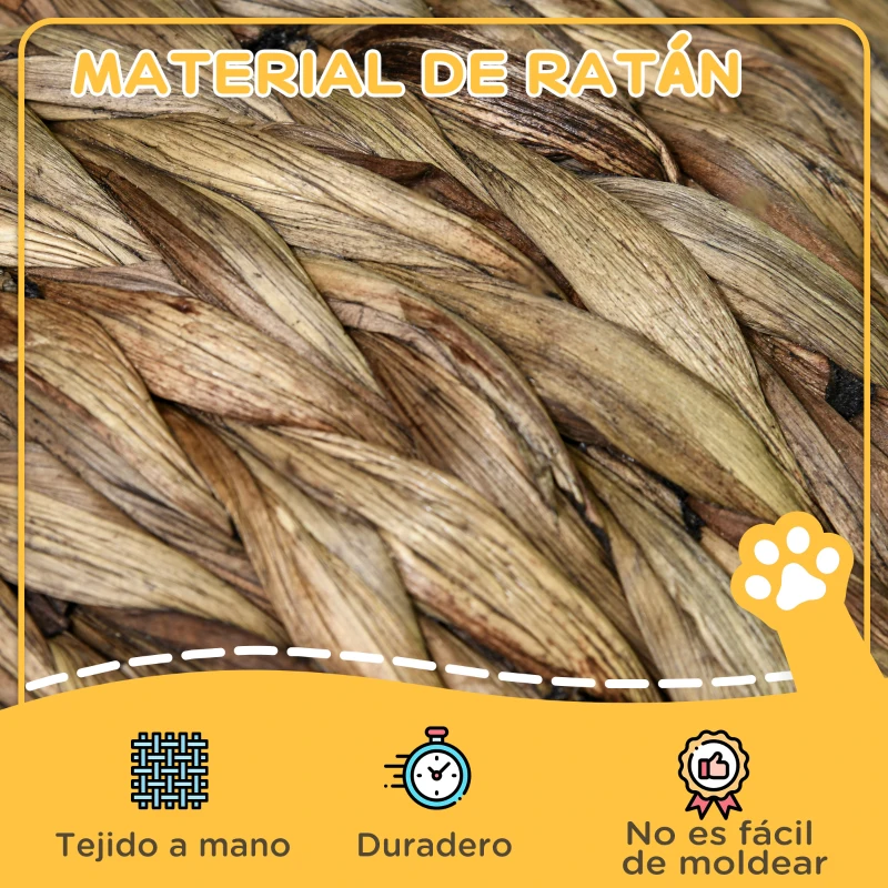 PawHut Cama para Gatos de Mimbre Cueva para Gatos Desmontable con Cojín Extraíble 40x37x51 cm Marrón Oscuro y Beige