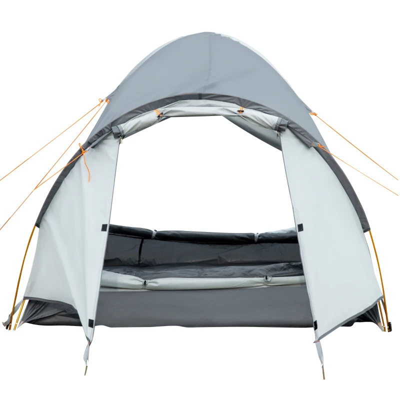 Outsunny Tente de camping 3-4 personnes imperméable fenêtres à mailles double couche portable 350 x 150 x 128 cm gris