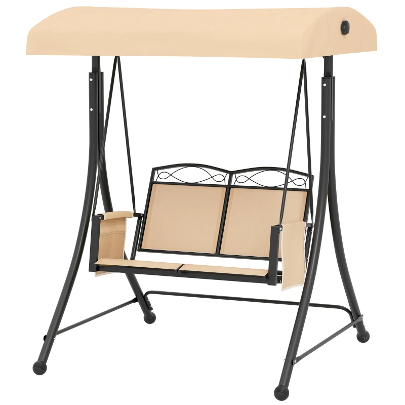 Outsunny Dondolo da Giardino 2 Posti con Tetto Parasole Regolabile e Tasche Laterali, Beige