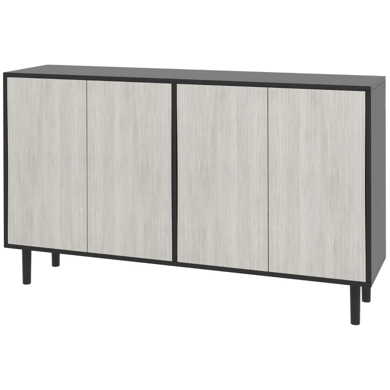 HOMCOM Buffet de cuisine meuble de rangement 2 placards avec étagères réglables, 121 x 37 x 75 cm, noir et aspect bois gris