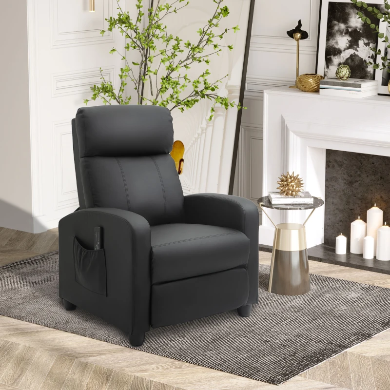 HOMCOM Fauteuil de Relaxation et Massage électrique avec Inclinaison Manuelle Dossier Repose-Pied réglable revêtement synthétique Noir