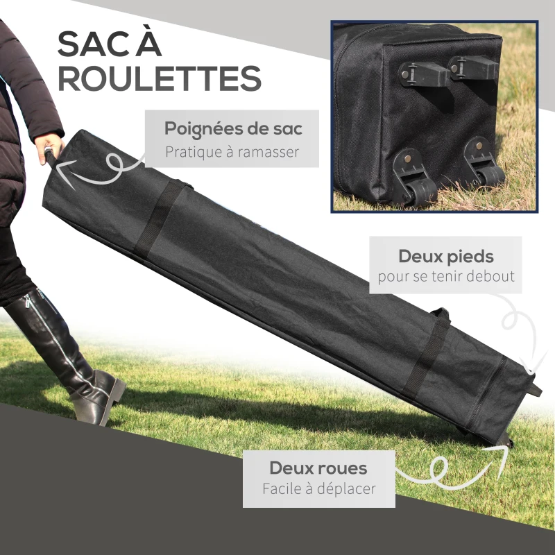 Outsunny Tonnelle pop-up jardin Pliant 5 x 3 m, tissu oxford avec 2 parois réglables, sac à de transport à roulettes inclus