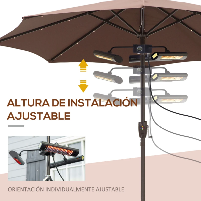 Outsunny Calefactor Eléctrico Exterior por Infrarrojos con Control Remoto y 1000W/2000W/3000W Sombrilla Ø87x22cm Negro