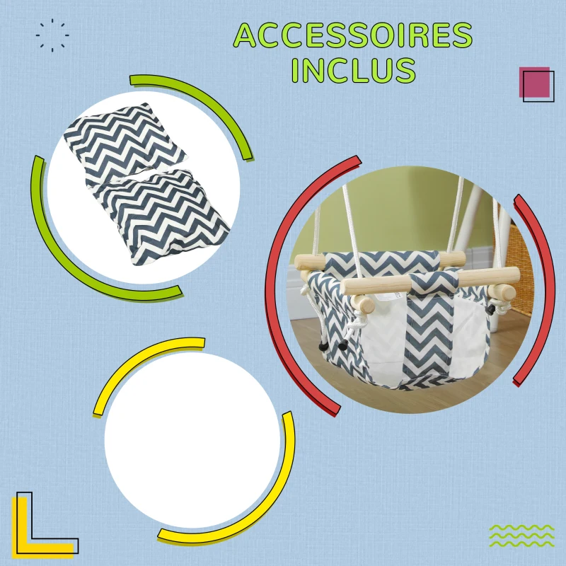 AIYAPLAY Balançoire pour bébé siège bébé balançoire avec barre de sécurité et corde réglable de 110 à 180 cm en tissu bleu