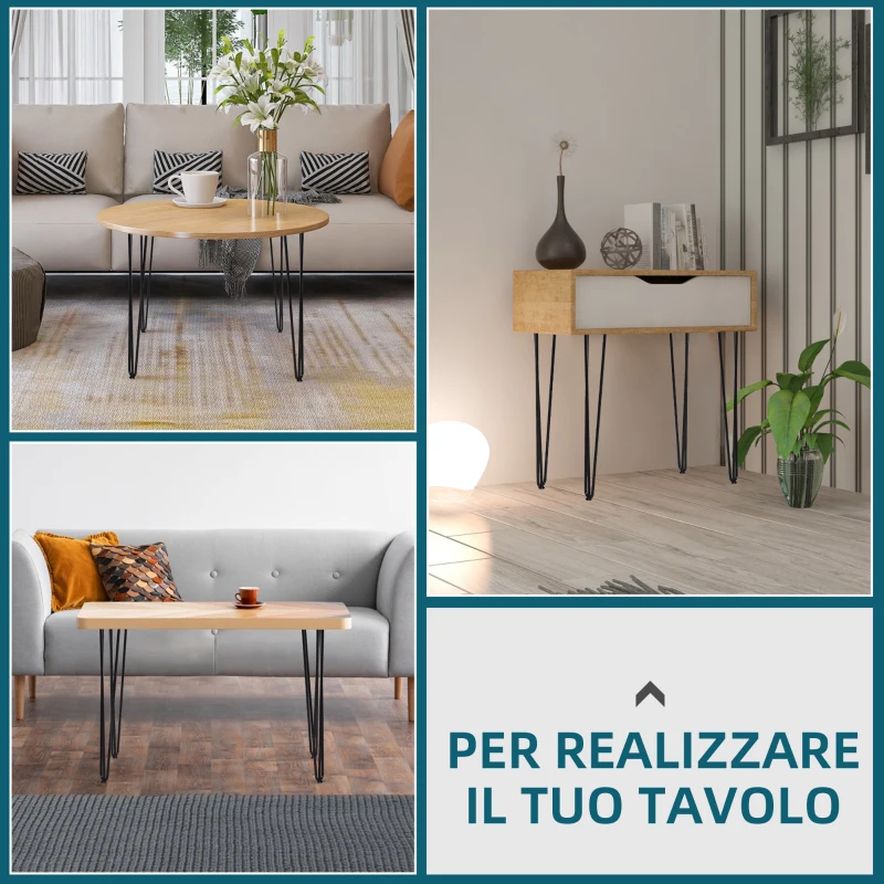 HOMCOM Gambe per Tavoli Set 4 Pezzi in Acciaio Preforato con 20 Viti Incluse, 12x12x71 cm, Nero
