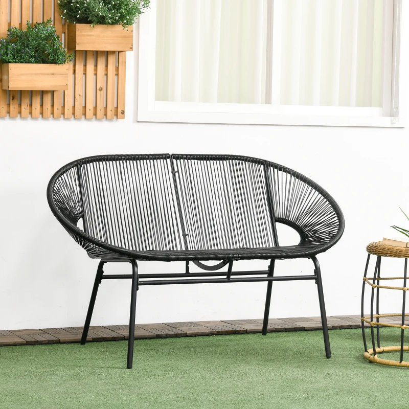 Outsunny Banquette banc de jardin 2 places en métal et cordage en résine - dim. 132L x 72l x 83H cm - noir