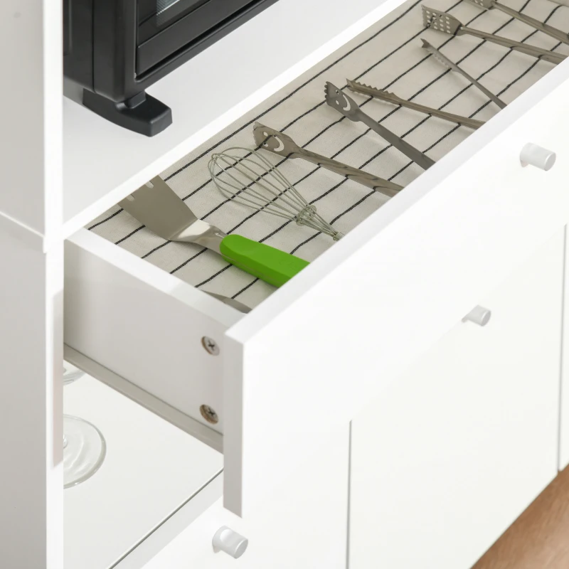 HOMCOM Mobile Cucina per Microonde con Armadietti, Mensole e Cassetto, Credenza Moderna in Legno 90x40x120cm Bianco