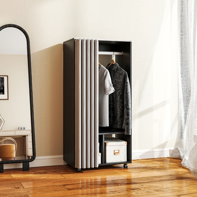 HOMCOM Armoire penderie Armoire de Rangement Mobile avec rideau, Panneaux de Particules, tringle de suspension, noir(m-7)