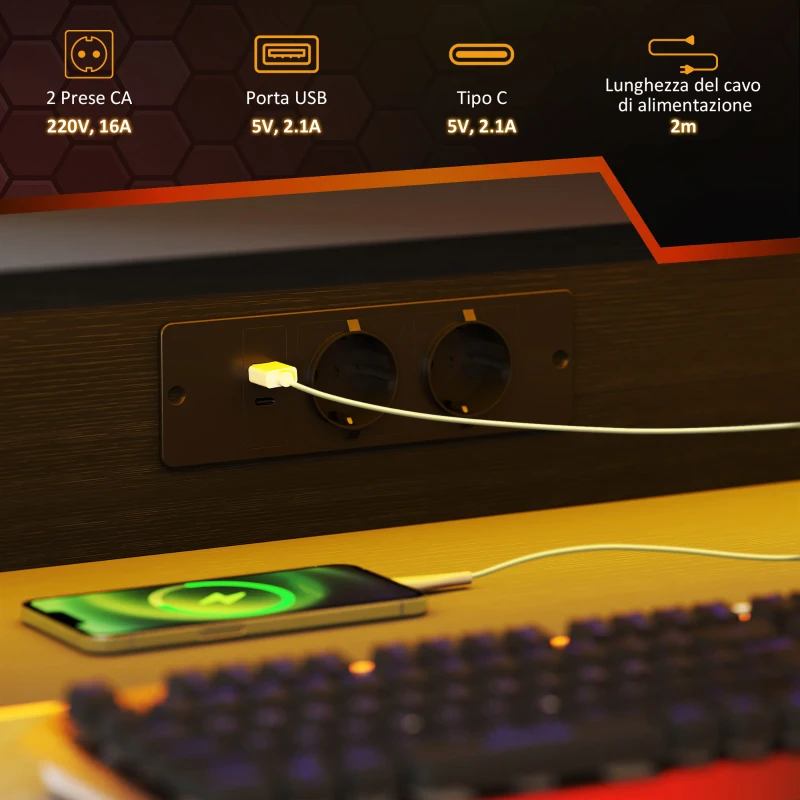 HOMCOM Scrivania Gaming con Luci LED e Supporto per Monitor, in Truciolato e Acciaio, 100x60x88.5 cm, Nero