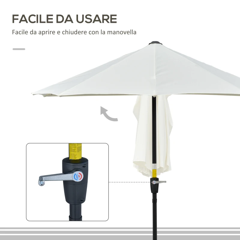 Outsunny Ombrellone Semicircolare con Manovella e Tettuccio Anti UV, 200x190x240 cm, Crema