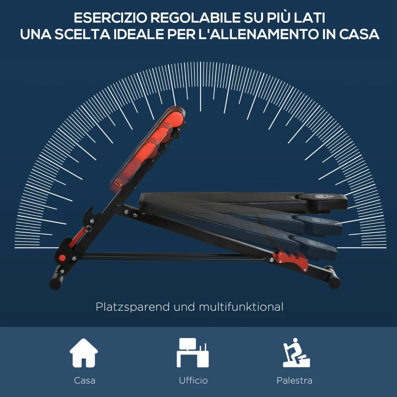 HOMCOM Panca Piana Palestra, Panca Pesi Regolabile per Allenamento a Casa, Panca Palestra Multifunzione con 1 Regolazione Piana e 2 Reclinazioni, 4 Regolazioni del Piede, Nero