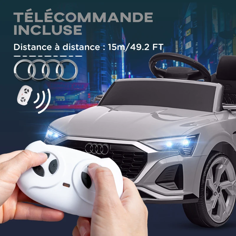 AIYAPLAY Voiture électrique pour enfants Licence Audi Q8 e-tron Sportback 12V télécommande, phares, musique, klaxon, 3-4 ans Gris(m-5)