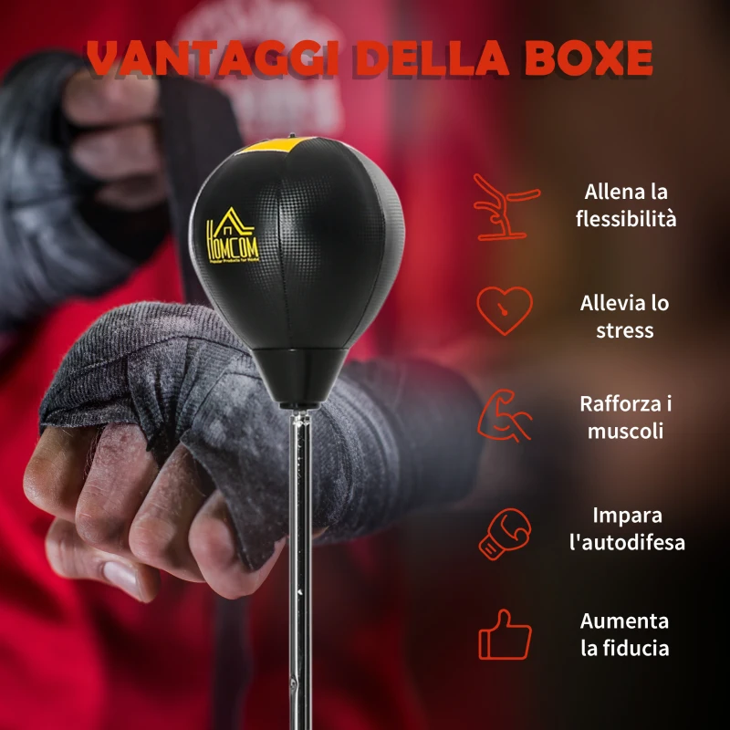 HOMCOM Sacco da Boxe ad Altezza Regolabile, Guanti Inclusi, in PE e Metallo, 45x45x133-151cm, Oro
