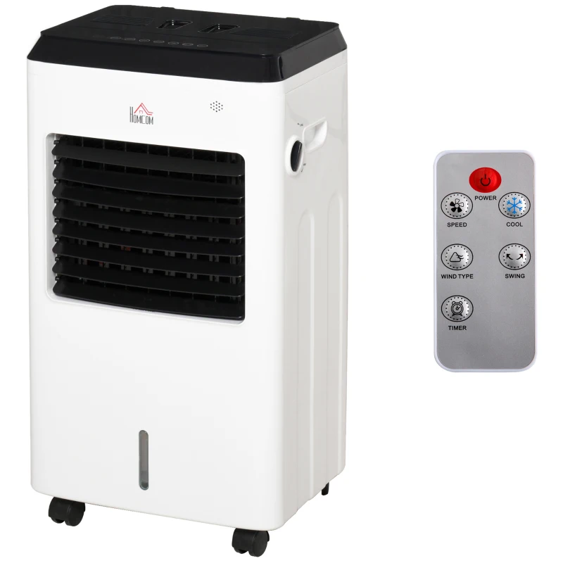 HOMCOM 3-IN-1 8.5L Portable Air Cooler, Heater, Humidifier with Ice Crystal Box, 3 Speed 3 Mode, 7.5 Hour Timer, Remote Controller Included, for Bedroom, Dorm, Office, White