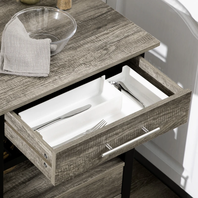 HOMCOM Carrello da Cucina Portavivande con 3 Cassetti e Mensola, Mobiletto Multiuso in Legno Truciolare, 60x50x84.5cm, Quercia