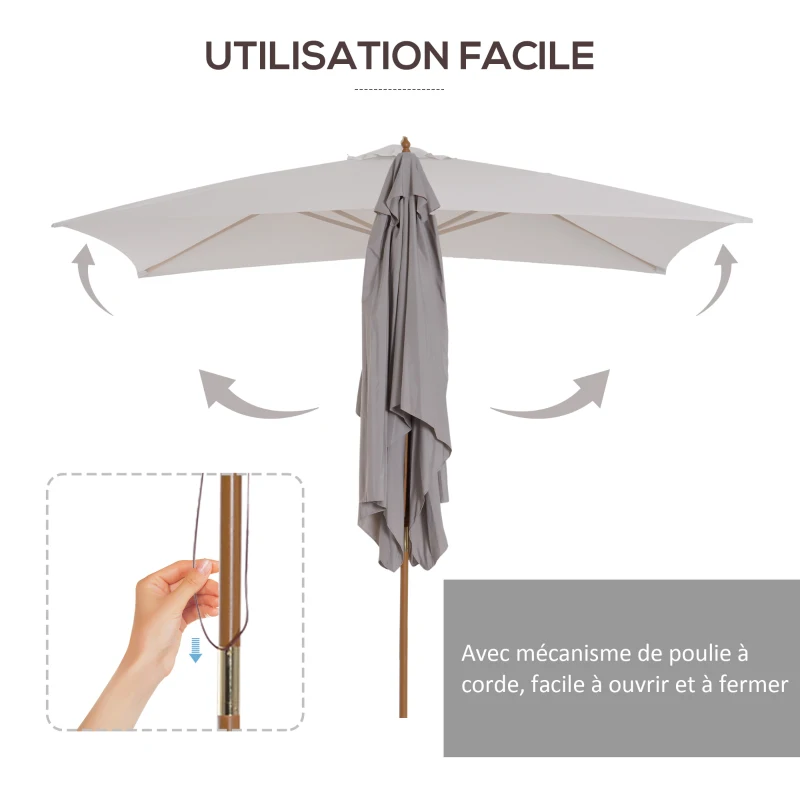 Outsunny Parasol droit rectangulaire Parasol de jardin grande taille grande taille dim. 3L x 2l x 2,5H m gris
