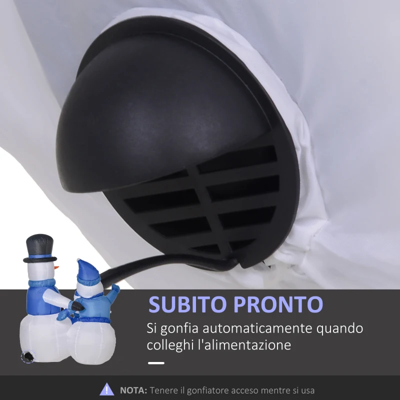 HOMCOM Pupazzi di Neve Gonfiabili da Esterno 120cm, Luminosi, Decorazione Natalizia Impermeabile con Picchetti e Corde, Bianco Blu