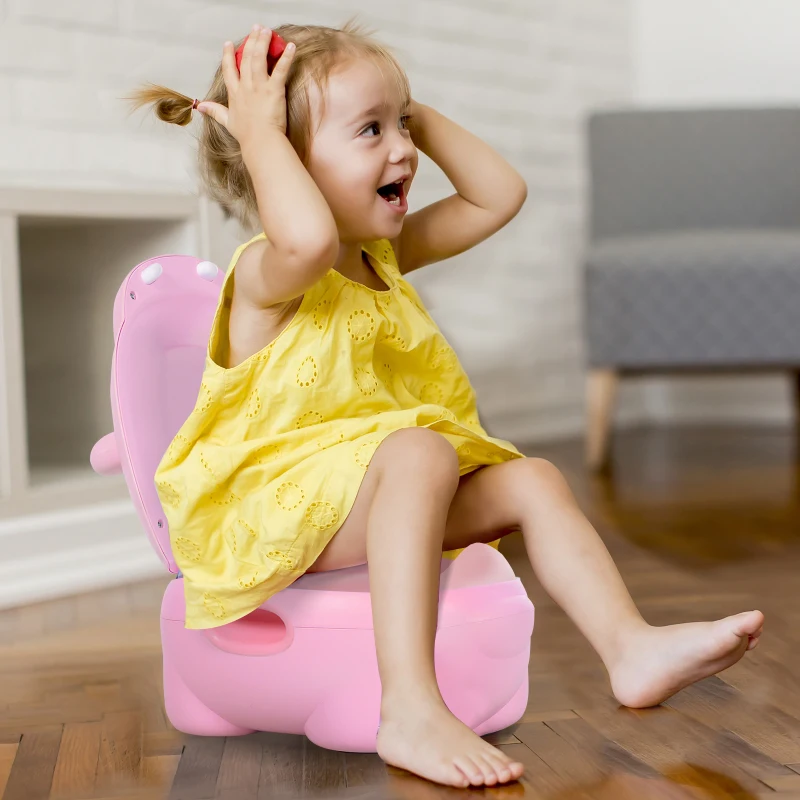HOMCOM Portable Baby Potty Kids Children Training Toilet Chair Toddler Trainer Stool with Cushion 6 Months - 2 Years Pink