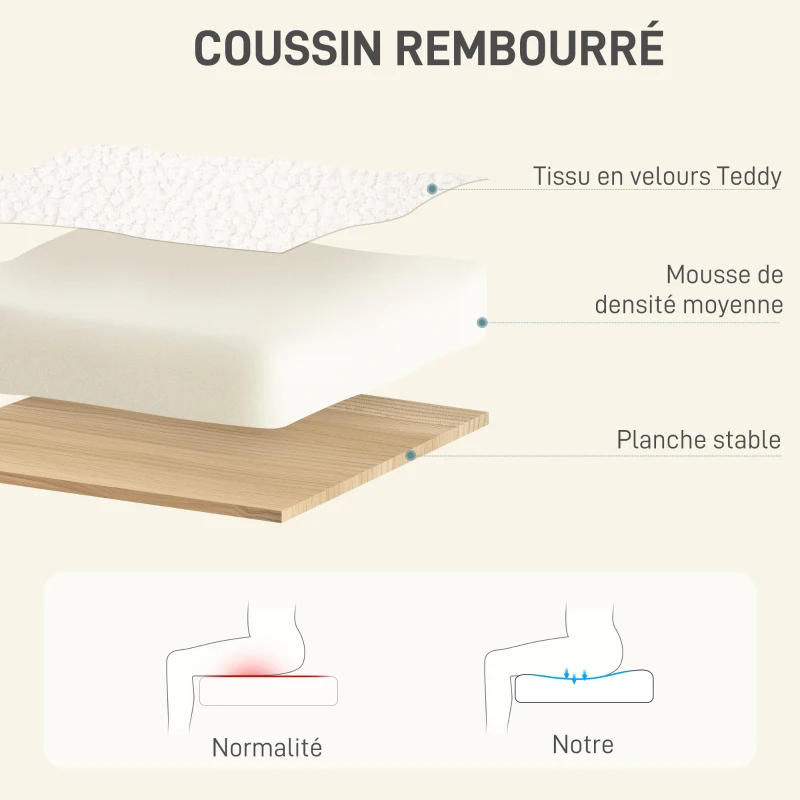 HOMCOM Chaise de bureau fauteuil de bureau avec roulettes hauteur réglable assise pivotante à 360° 60 x 61 x 79-88 cm crème