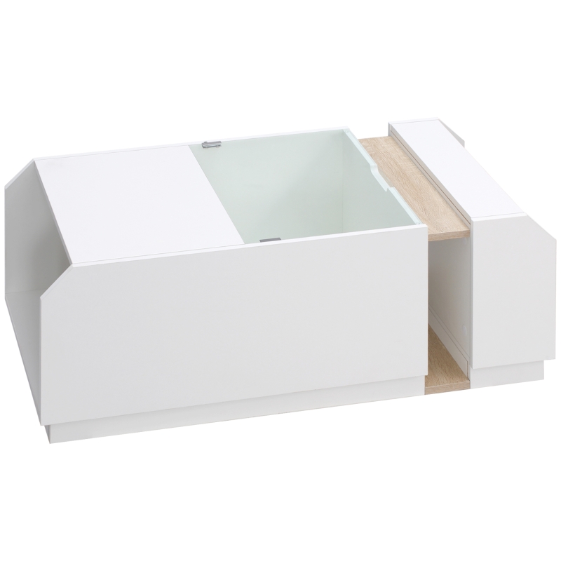 HOMCOM Tavolino da Salotto Moderno con Ripiani e Scomparti Nascosti in Legno e Vetro, 100x55x36cm