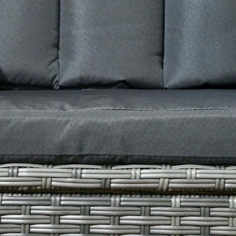 Outsunny Seven-Piece Rattan Dining Table, with Round Glass-Top Table - Mixed Grey