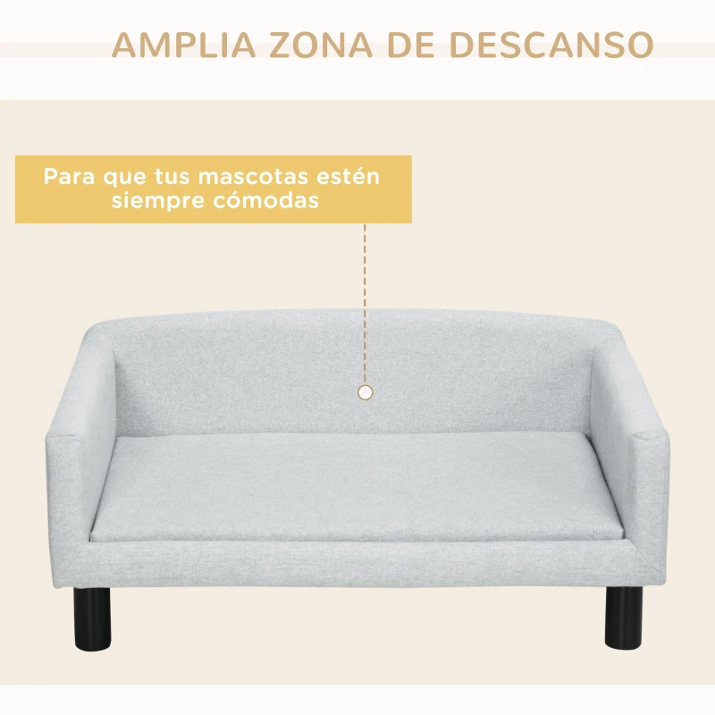 PawHut Sofá para Perros Medianos con Patas de Madera Cama para Mascotas Carga 20 kg 82x54x36 cm Gris