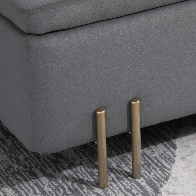 HOMCOM Banc de rangement coffre de rangement design contemporain- banc avec espace de stockage - dim. 100L x 40l x 42H cm - velours gris foncé piètement métal doré
