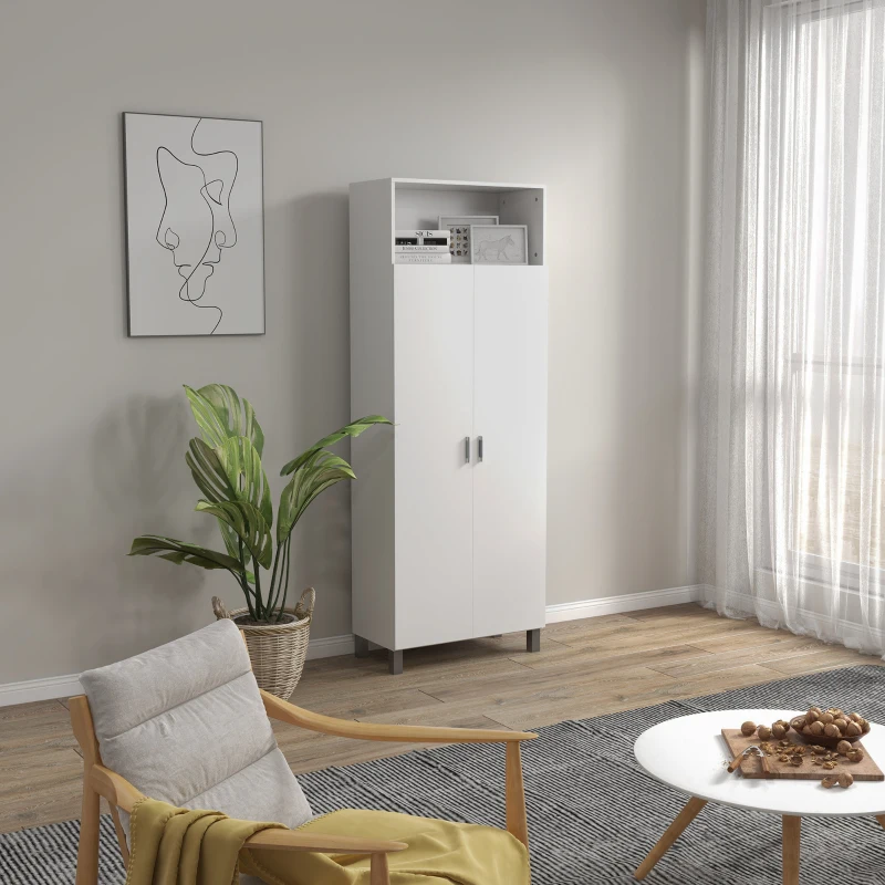 HOMCOM Mobile Multiuso con Ripiano Aperto, 2 Ante e Ripiani Regolabili, 70x35x188cm, Bianco