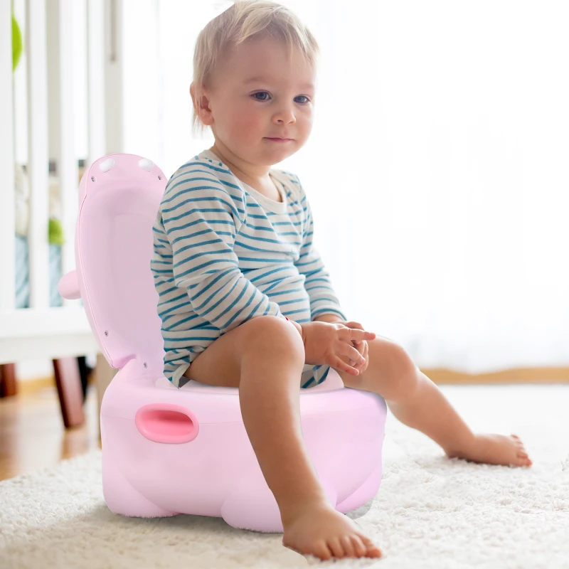HOMCOM Portable Baby Potty Kids Children Training Toilet Chair Toddler Trainer Stool with Cushion 6 Months - 2 Years Pink