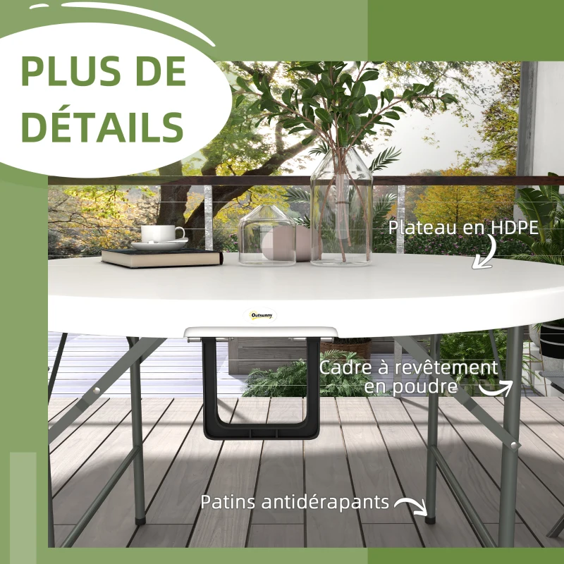 Outsunny Table ronde de jardin pliante Ø122 cm peut accueillir 6 personnes pour évènement, structure métal, plateau HDPE