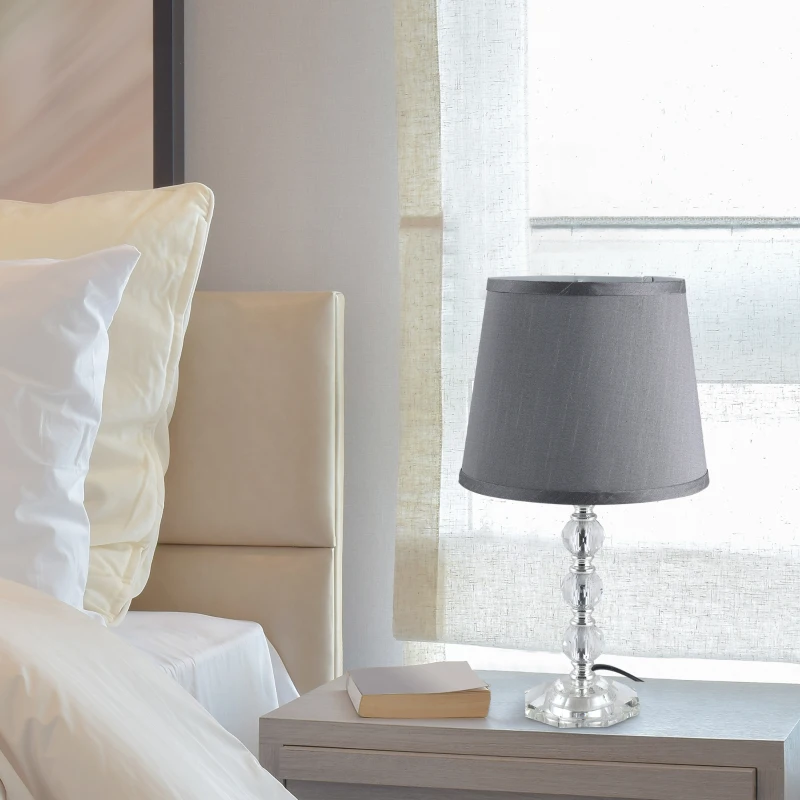 HOMCOM Crystallite Table Lamp w/ Fabric Lampshade Switch Beautiful Glass Elegant Reflective Home Bedroom Furnishing Freestanding