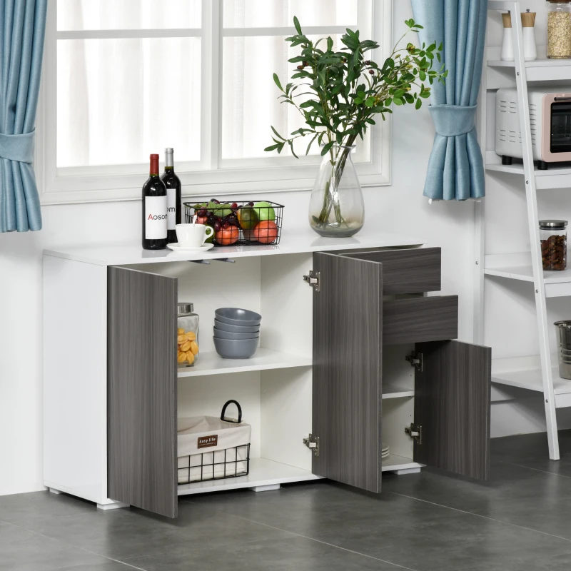 HOMCOM Buffet meuble de rangement 2 tiroirs coulissants 3 portes étagère réglable panneaux de particules 117 x 36 x 74 cm gris