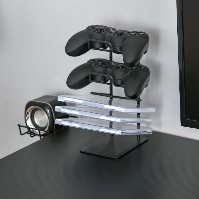 HOMCOM Bureau gaming racing bureau gamer bureau informatique bracket supports casque enceintes porte-gobelet métal plateau MDF texture carbone rouge noir